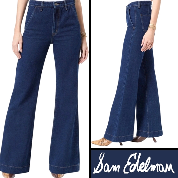 SAM EDELMAN Women's Bay Flared Trouser Jeans Atlantic Blue High Rise Size 27 - Picture 1 of 12